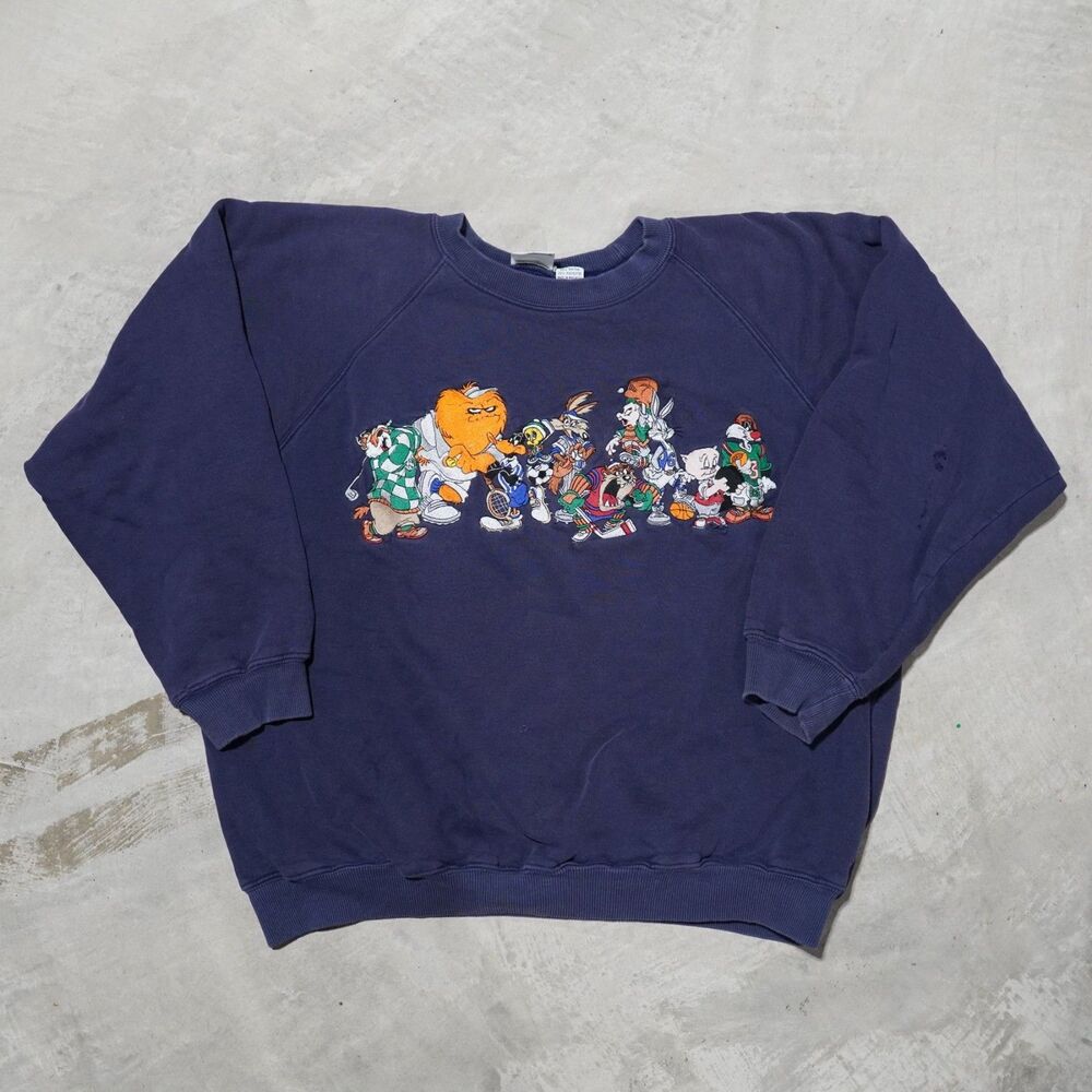 1991 Looney Tunes Golf Sweatshirt Mens L Navy Acme Clothing 1991 Warner Bros